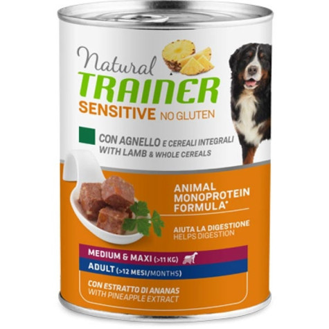 TRAINER Natural Sensitive No Gluten Medium & Maxi Adult mit Lamm und Getreide 400 gr.