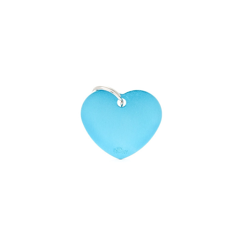 MY FAMILY Basic Small Heart ID Tag in Light Blue Aluminum