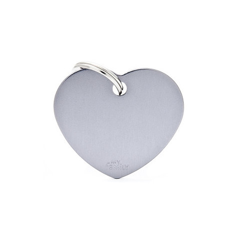 MY FAMILY Basic Big Heart ID Tag in Gray Aluminum