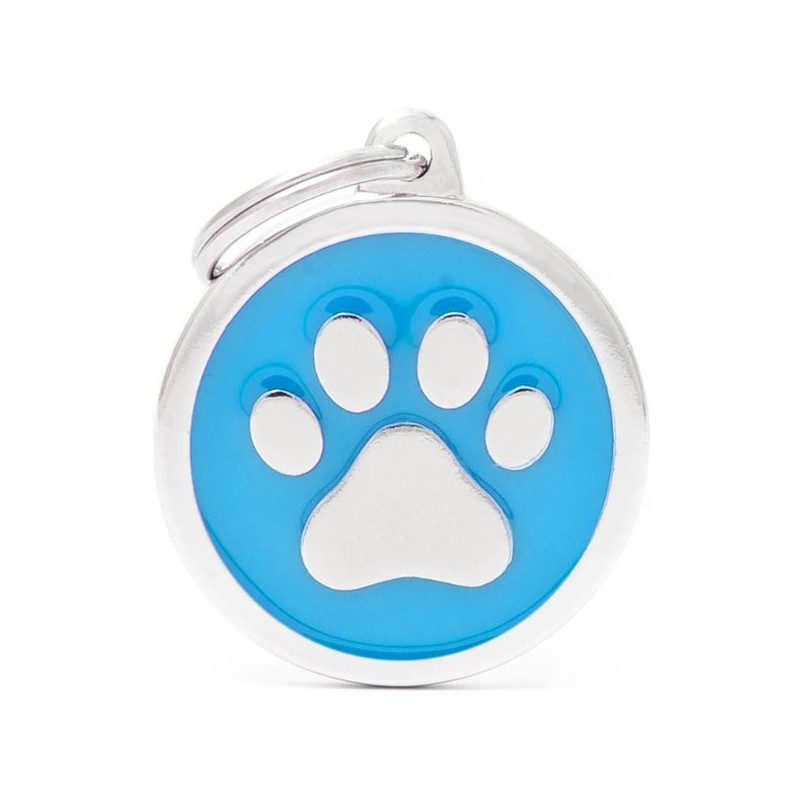 MY FAMILY Classic Big Blue Circle Paw ID Tag MY FAMILY Classic Big Blue Circle Paw ID Tag