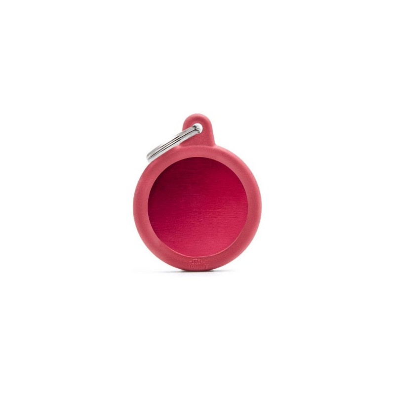 MY FAMILY Hushtag ID Tag Aluminum Red Circle with Red Rubber