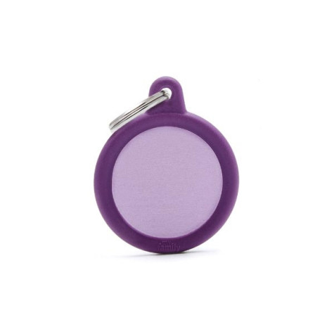 MY FAMILY Hushtag ID Tag Aluminum Purple Circle with Purple Rubber