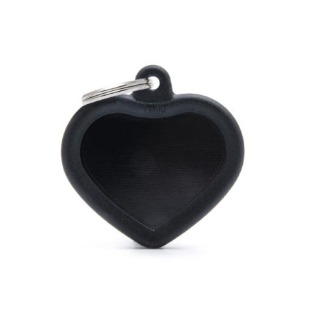 MY FAMILY Hushtag ID Tag Black Aluminum Heart with Black Rubber