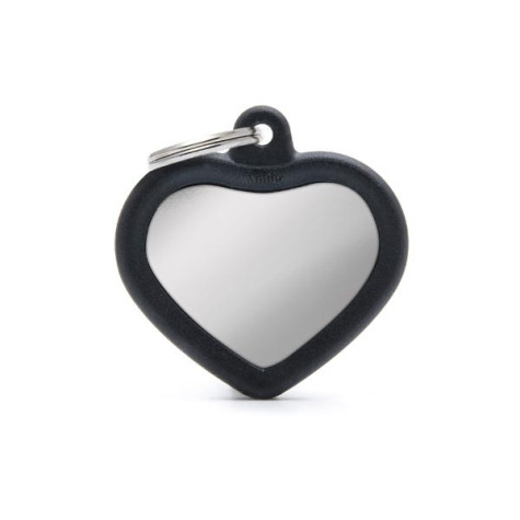 MY FAMILY Medaglietta Hushtag Cuore Ottone Cromato Nero con Gomma Nero - 