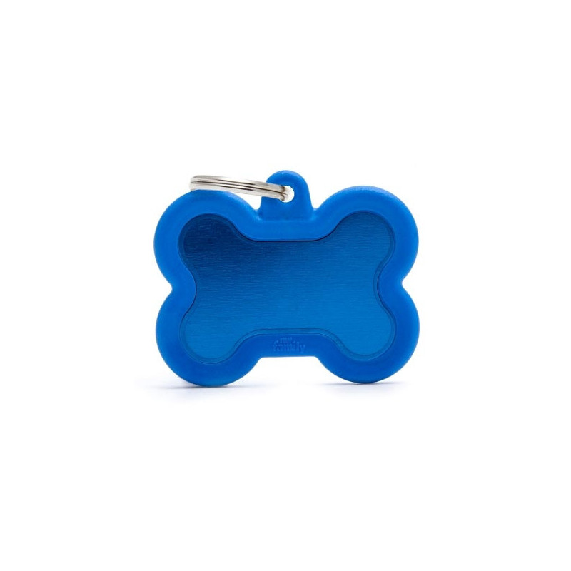 MY FAMILY Medaglietta Hushtag Osso Alluminio Blu con Gomma Blu