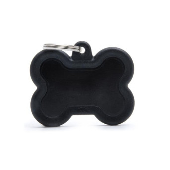 MY FAMILY Hushtag ID Tag Black Aluminum Bone with Black Rubber