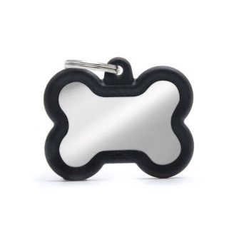 MY FAMILY Medaglietta Hushtag Osso Ottone Cromato Nero con Gomma Nera - 