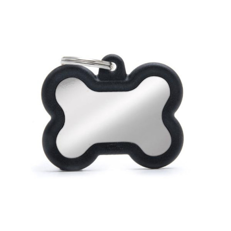 MY FAMILY Hushtag Tag Knochen Messing Chrom Schwarz mit schwarzem Gummi