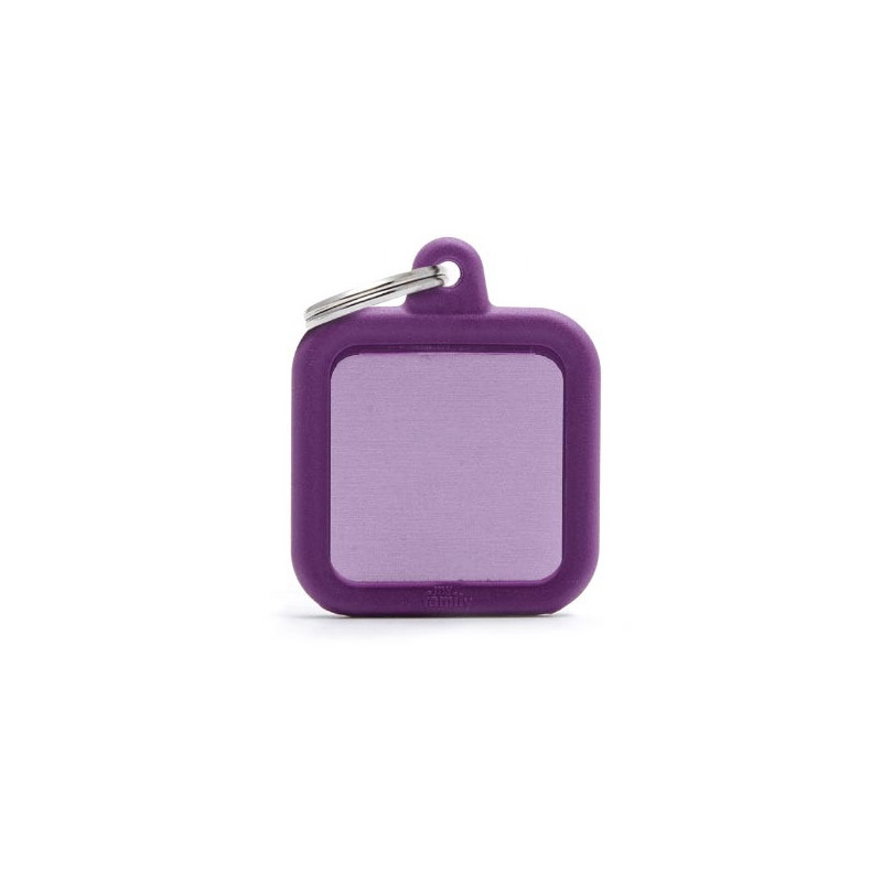 MY FAMILY Purple Aluminum Square Hushtag Tag with Purple Rubber