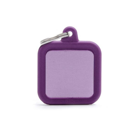 MY FAMILY Medaglietta Hushtag Quadrato Alluminio Viola con Gomma Viola - 