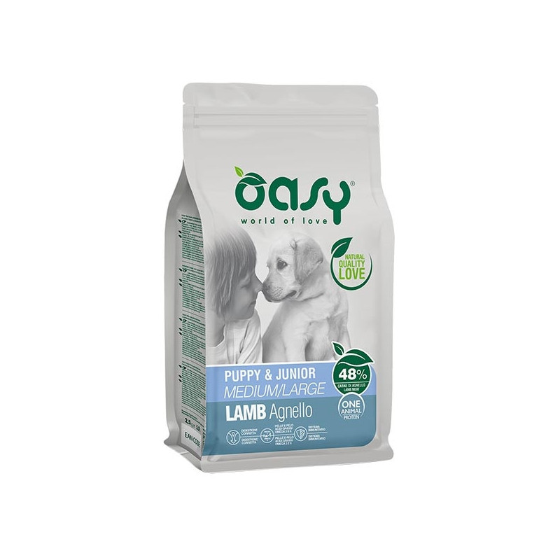 OASY One Animal Protein Puppy&Junior Medium&Large con Agnello 12 kg. OASY One Animal Protein Puppy&Junior Medium&Large con Agnello 12 kg.