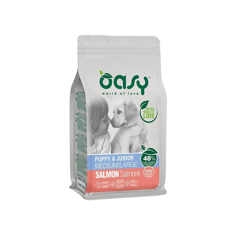 OASY One Animal Protein Puppy & Junior Medium & Large mit Lachs 12 kg. OASY One Animal Protein Puppy & Junior Medium & Large mit Lachs 12 kg.