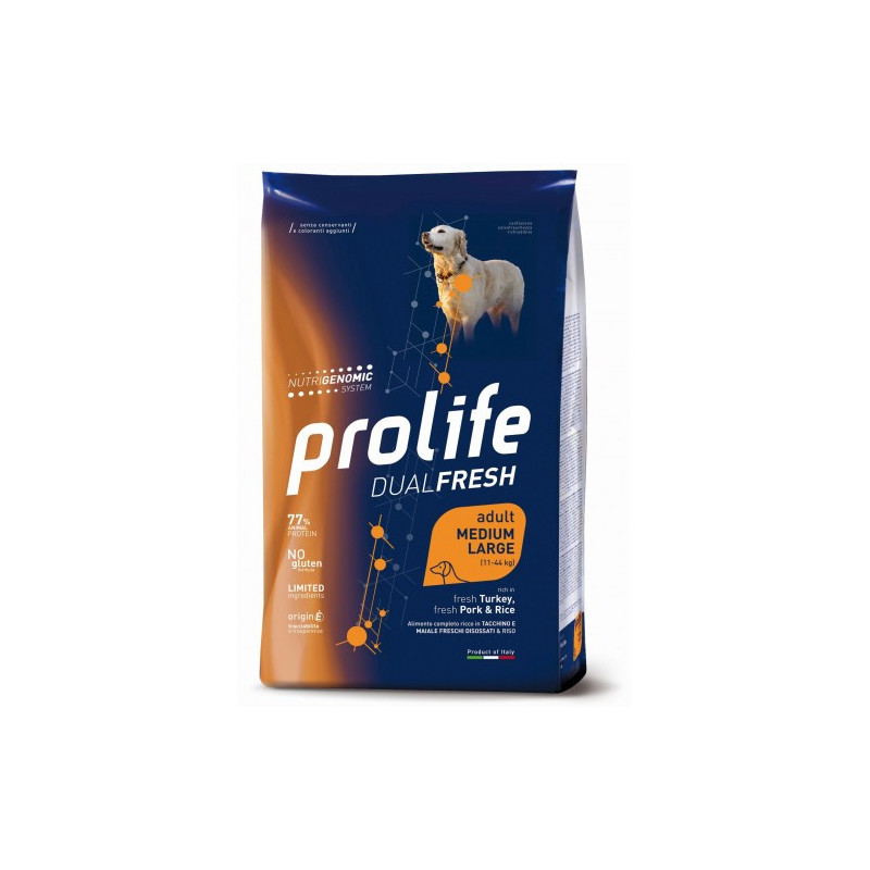 PROLIFE Dual Fresh Adult Tacchino, Maiale e Riso Medium Large 12 kg.