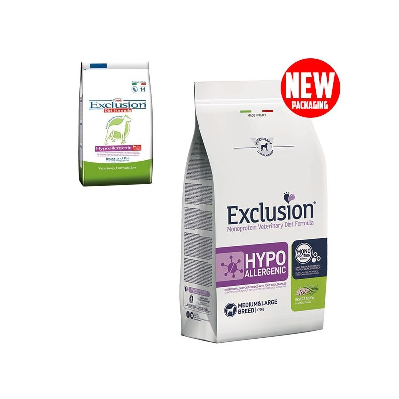 EXCLUSION Diet Hypoallergenic Medium/Large Breed Insetti e Piselli 12 kg.