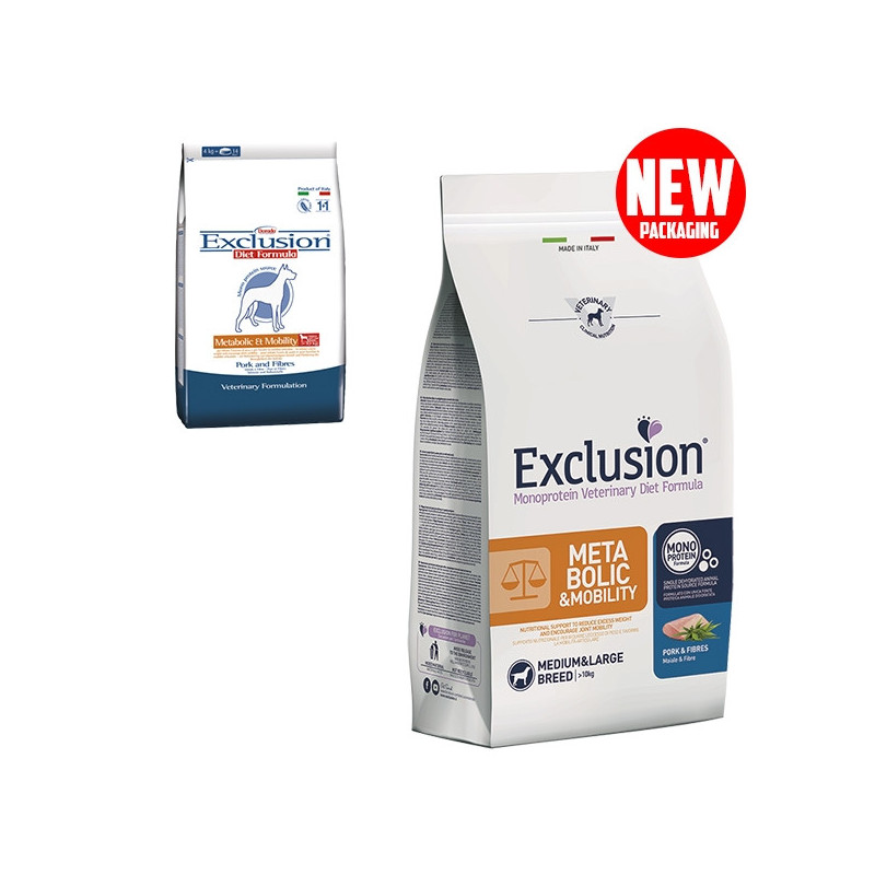 EXCLUSION Diet Metabolic & Mobility Medium/Large Breed con Maiale e Fibre 12 kg.