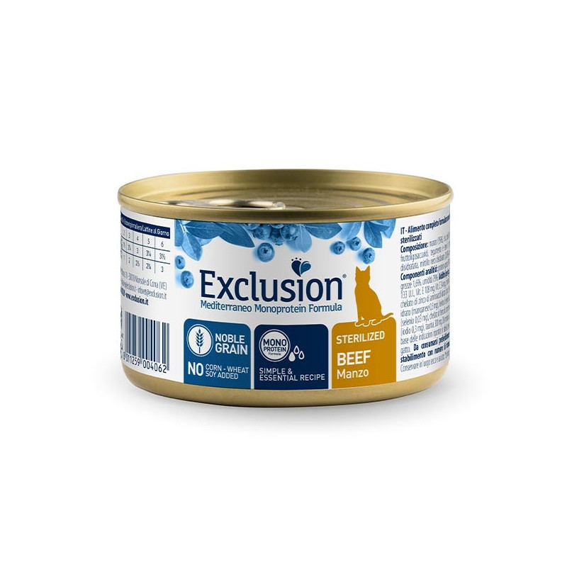 EXCLUSION Mediterraneo Monoprotein Sterilized Adult All Breeds Manzo 85 gr.
