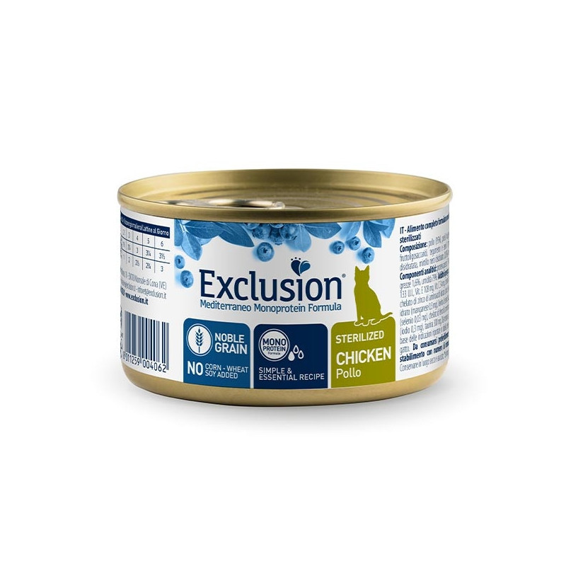 EXCLUSION Mediterraneo Monoprotein Sterilized Adult All Breeds Pollo 85 gr.