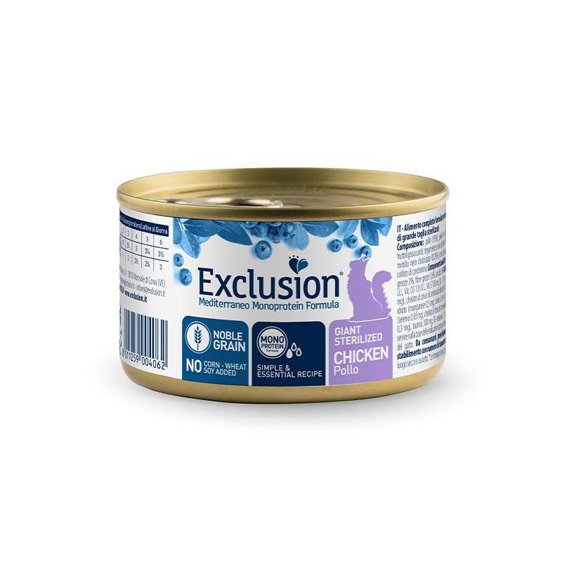 EXCLUSION Mediterraneo Monoprotein Sterilized Adult Giant Pollo 85 gr.