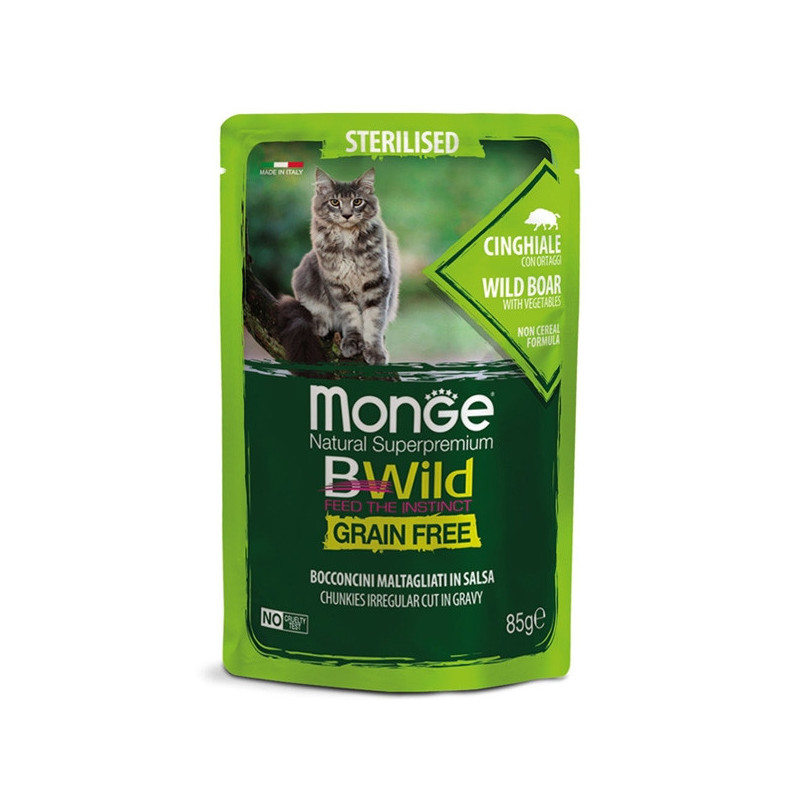MONGE BWild Grain Free Maltagliati morsels in wild boar sauce with vegetables - Sterilized 85 gr.