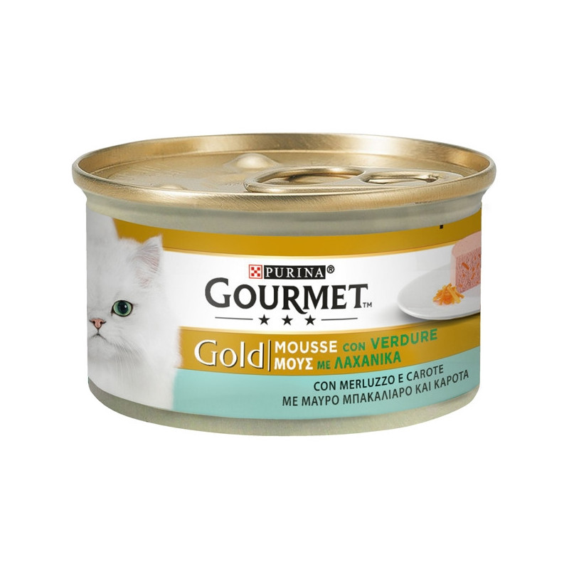 PURINA Gourmet Gold Mousse with Cod Vegetables and Carrots 85 gr. PURINA Gourmet Gold Mousse with Cod Vegetables and Carrots 85 gr.