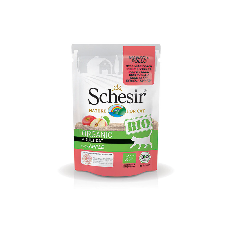 SCHESIR Bio Adult Cat Rind und Huhn mit Apfel 85 gr.