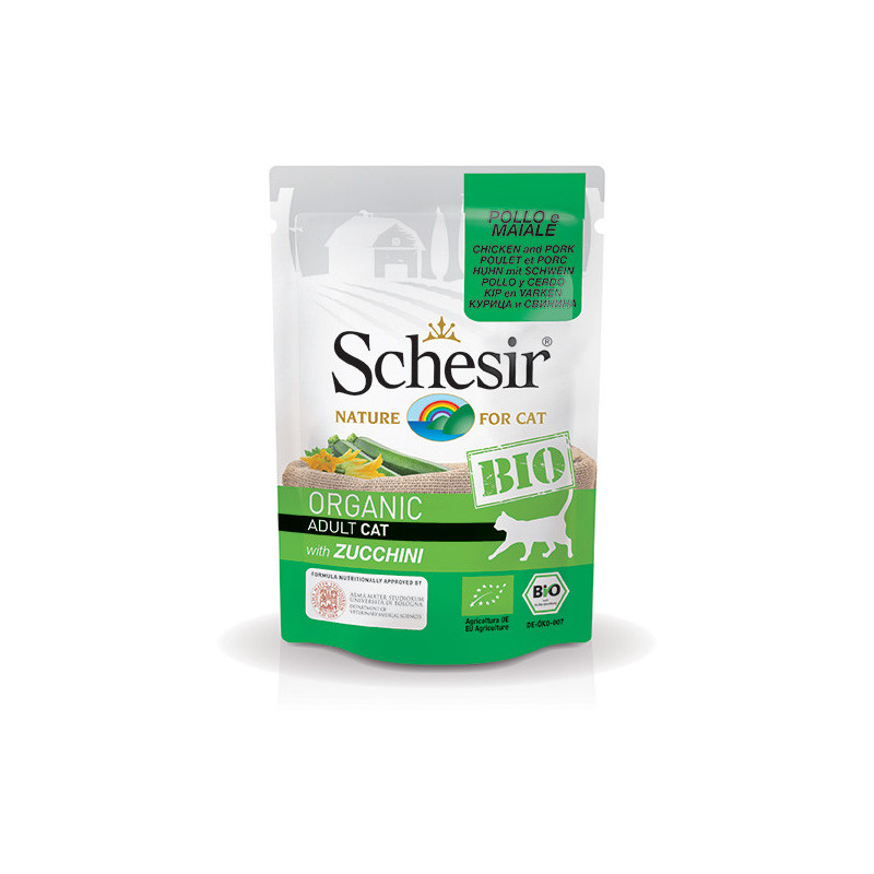 SCHESIR Bio Adult Cat Huhn und Schwein mit Zucchini 85 gr.