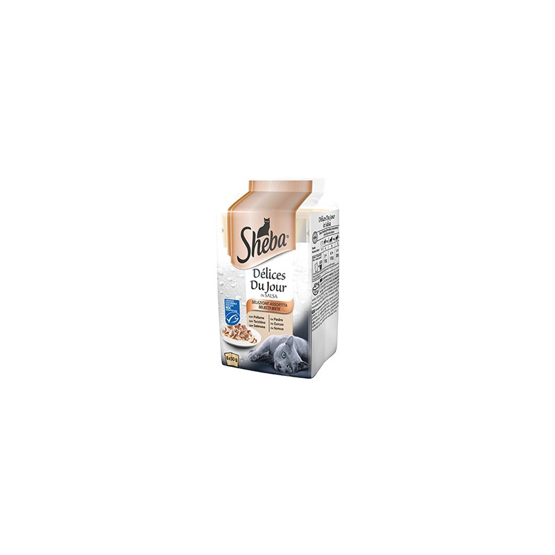 SHEBA Délices Du Jour Selezione Assortita in Salsa con Pollo, Tacchino e Salmone (6 bustine da 50 gr.)