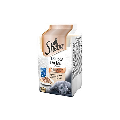 SHEBA Délices Du Jour Selezione Assortita in Salsa con Pollo, Tacchino e Salmone (6 bustine da 50 gr.) - 