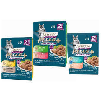 STUZZY CAT Specialty Plus Sterilisiert mit Kabeljau und Lachs (12 Beutel à 100 gr.)