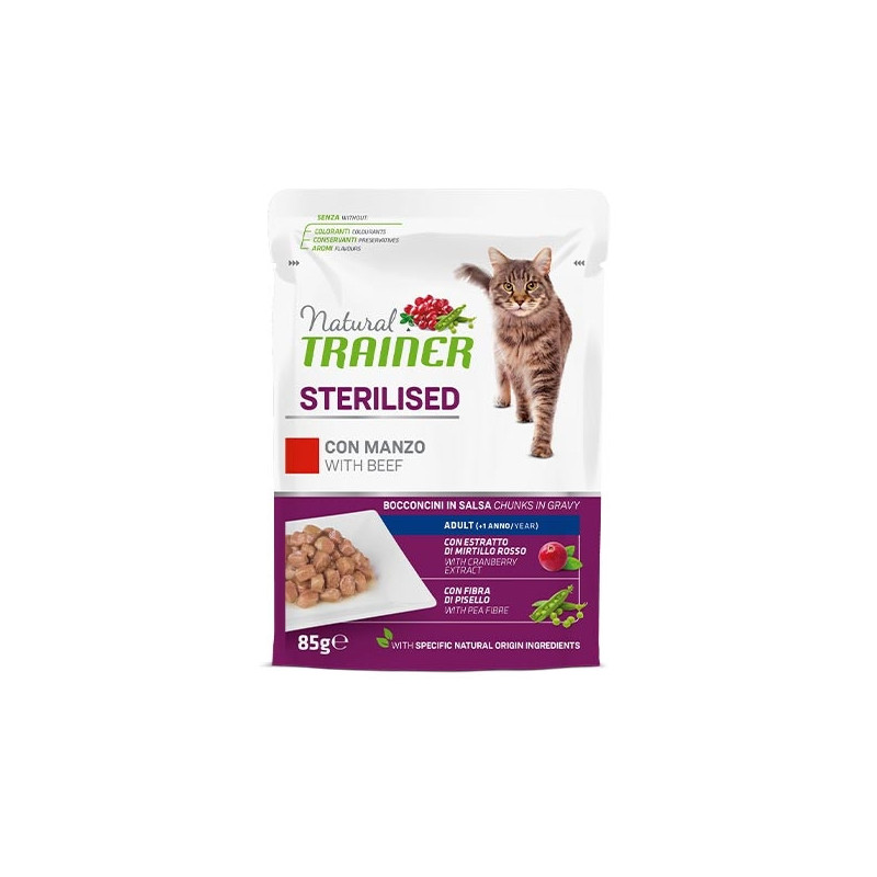 TRAINER Natural Sterilised Adult con Manzo e Fibra di Pisello 85 gr.