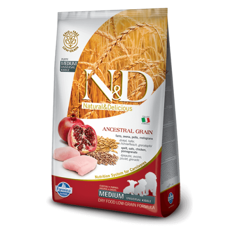 Farmina n & d Low Grain Hündchen Medium Dinkel Hafer Hühnchen und Granatapfel 800 g