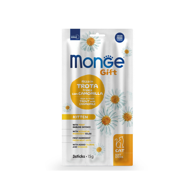 Monge - Snack Gift Soft Sticks Kitten Trota Fresca con Camomilla 45 gr.