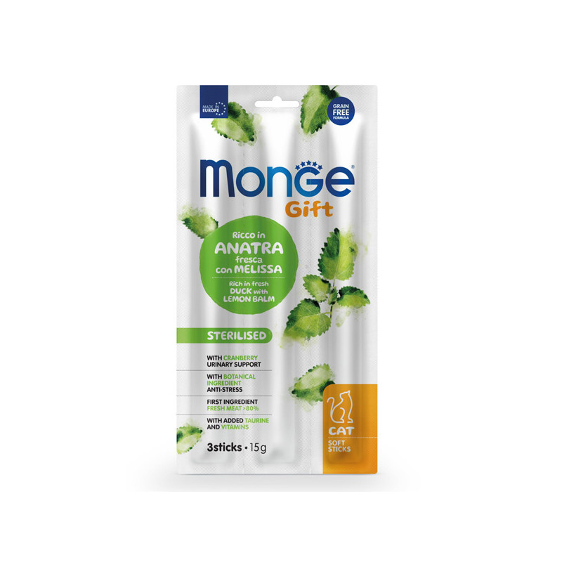 Monge - Snack Gif Adult Soft Sticks Sterilised Ricco in Anatra Fresca con Melissa 45 gr.