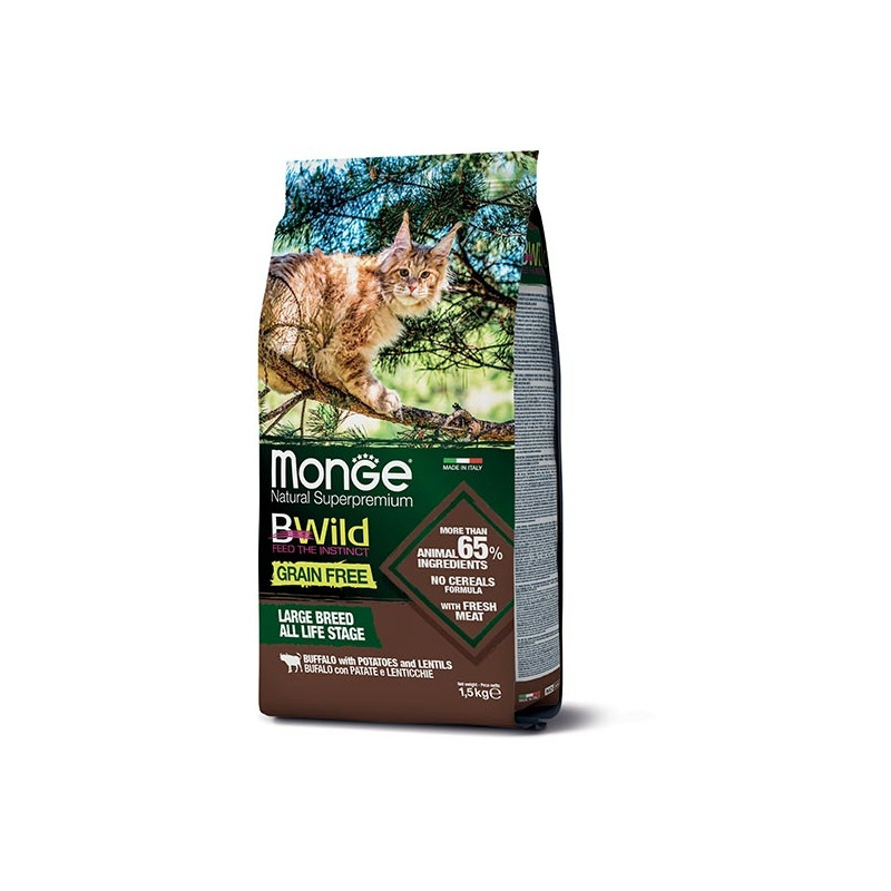 Monge - BWild Grain Free All Life Stage Adult Large Breed mit Büffel, Kartoffeln und Linsen 1,50 KG.