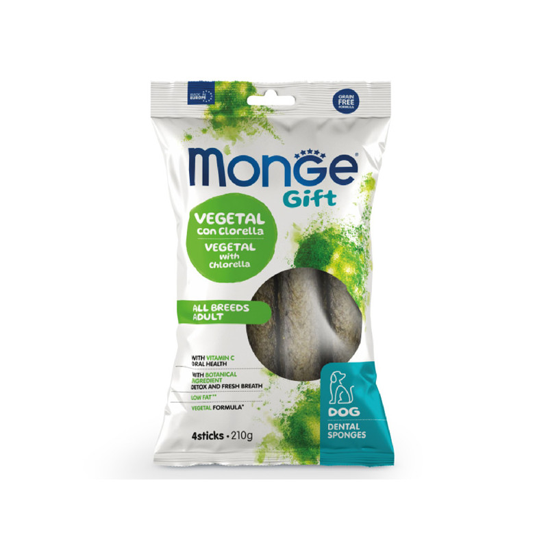 Monge - Snack Gift Adult All Breed Stick Dental Sponges Vegetal con Clorella e Menta 210 gr.