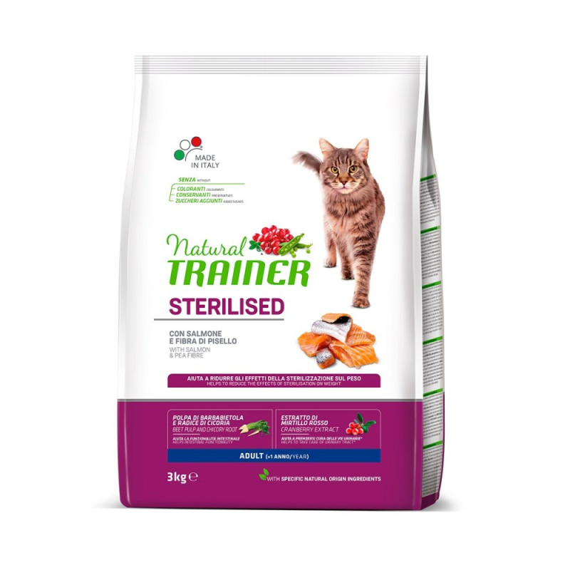 Trainer - Natural Adult Sterilised con Salmone e Fibra di Pisello 3kg