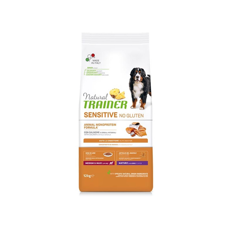 Trainer - Natural Sensitive No Gluten Medium & Maxi Mature con Salmone 12KG