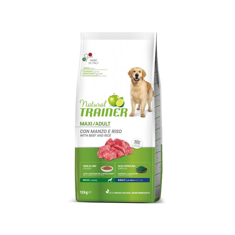 Natural Trainer - Adult Maxi con Manzo e Riso da 12 kg