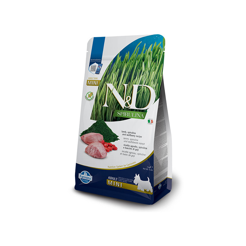 Farmina - Natural & Delicious Spirulina Adult Mini con Agnello, Spirulina e Bacche di Goji 2KG