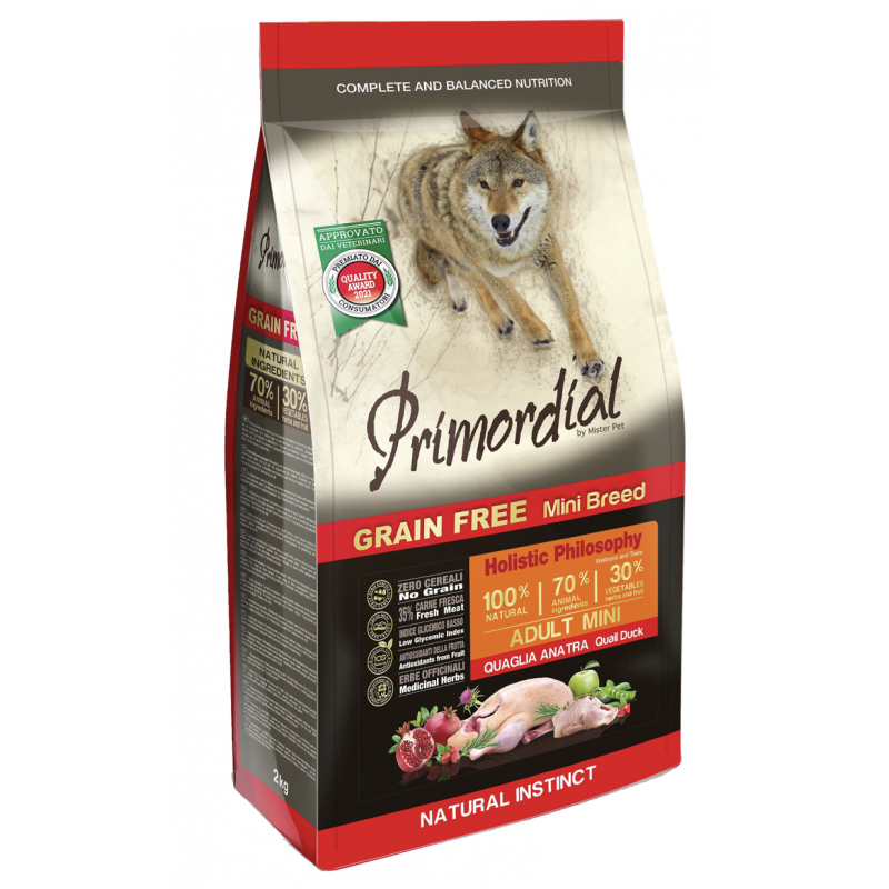 Primordial Adult mini quaglia e anatra Grain Free 6 kg
