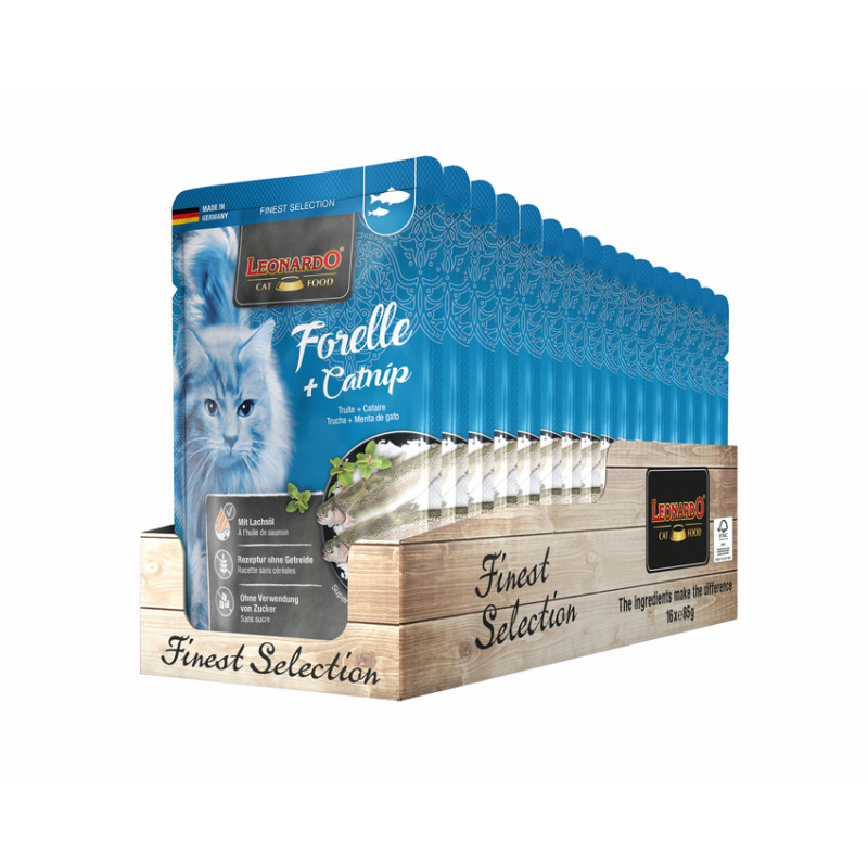 Leonardo Forelle + Katzenminze 85 gr.x 16 Beutel Leonardo Forelle + Katzenminze 85 gr.x 16 Beutel