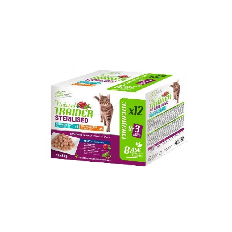 Trainer - Natural Feline Multipack Sterilised con Tacchino e Merluzzo 12 buste da 85 gr