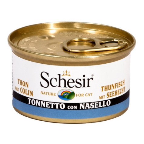 Schesir Cat Thunfisch mit Seehecht in Gelee 85 gr.