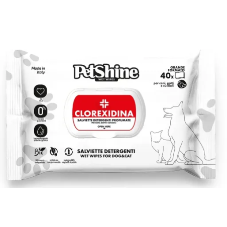 Petshine Igiene Salviette cane gatto, clorexidina, 40 Unità - 