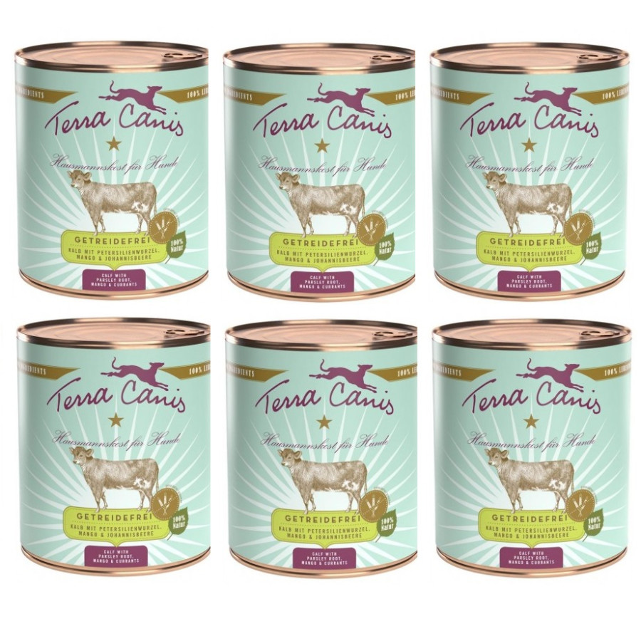 TERRA CANIS Grain Free Vitello con radice di prezzemolo, mango e ribes 6 x 800 gr.