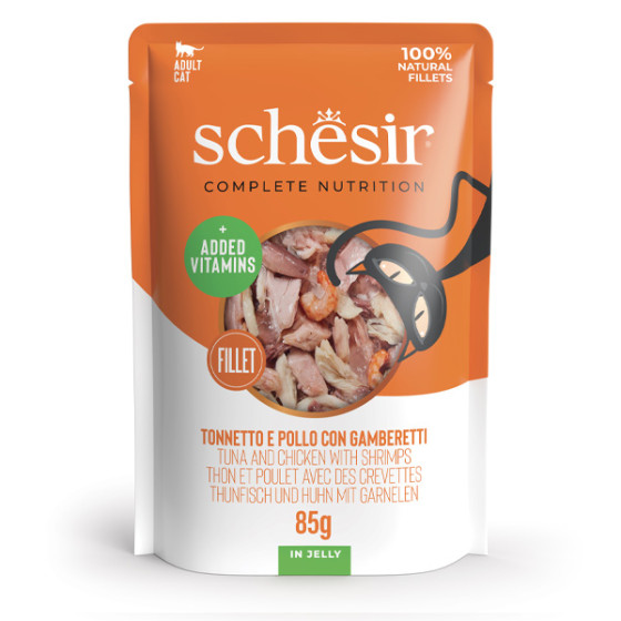SCHESIR Filetti di Tonnetto Pollo e Gamberetti in Gelatina 85 gr. - 