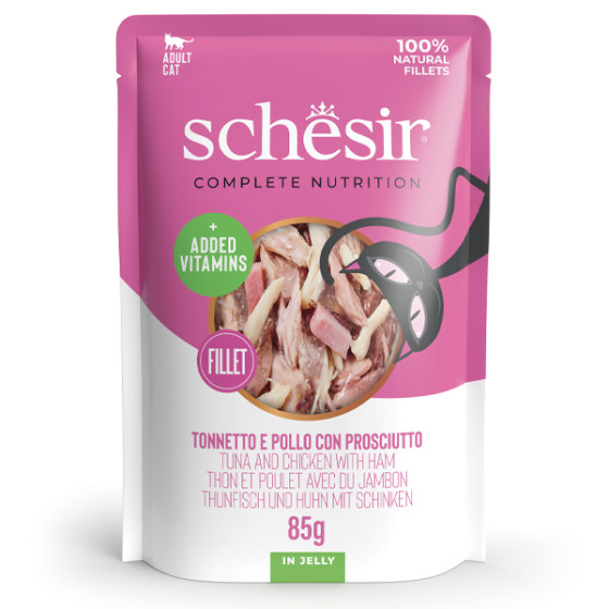 SCHESIR Filetti di Tonnetto Pollo e Prosciutto in Gelatina 85 gr. -