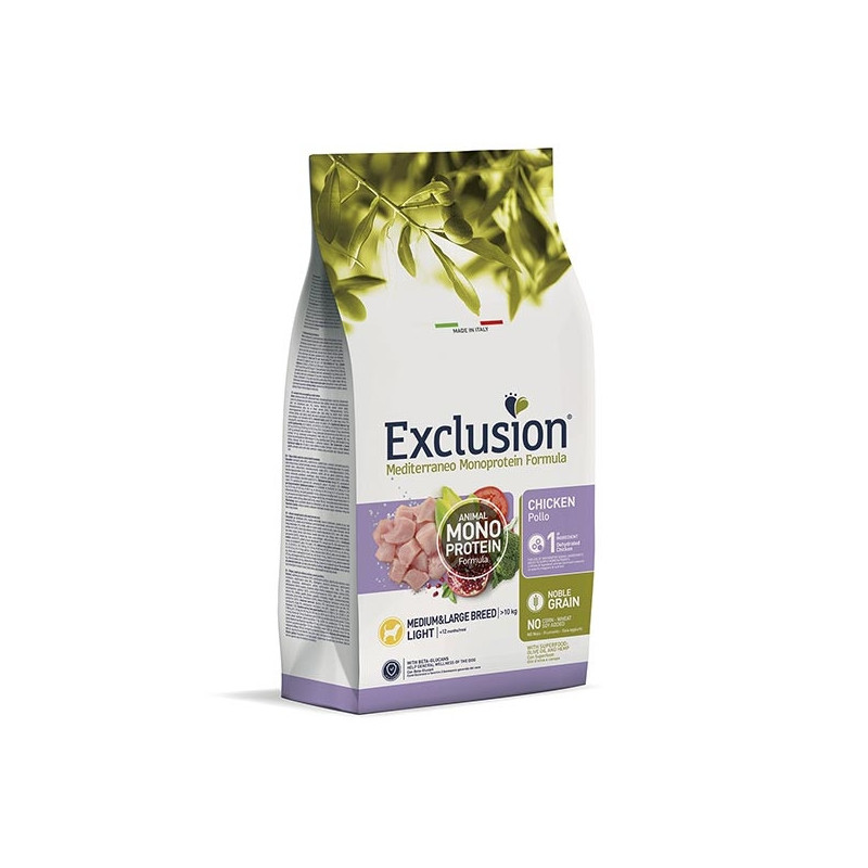 EXCLUSION Mediterraneo Monoproteico Light medium chicken 12 kg