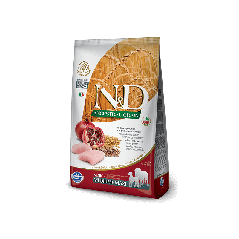 FARMINA N&D LOW ANCESTRAL GRAIN senior Medium Maxi Dinkel Hafer Hühnchen und Granatapfel 12 kg
