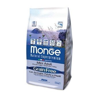 MONGE Natural Superpremium Grain Free with Anchovies, Potatoes and Peas Mini Adult 2,5 kg.